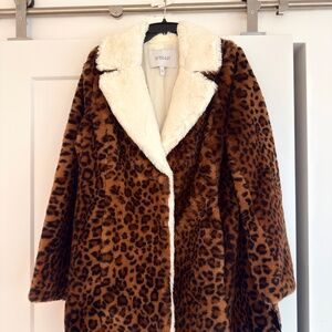 NWT Derek Lam 10 Crosby Faux Fur Leopard Coat Jacket Size Large